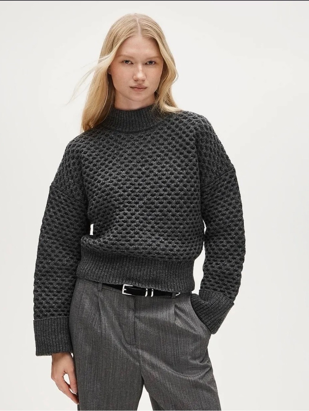 NEW NWT J. Crew Honeycomb Mockneck Sweater Size: L Color: Hthr Charcoal